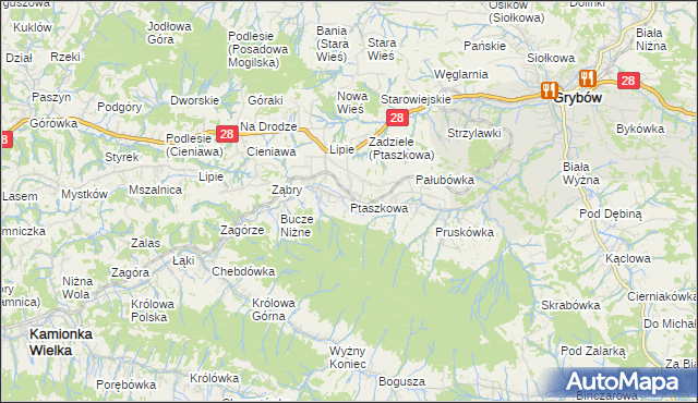 mapa Ptaszkowa, Ptaszkowa na mapie Targeo