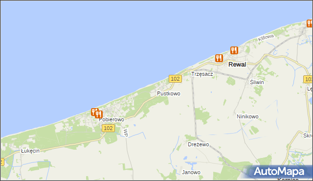 mapa Pustkowo gmina Rewal, Pustkowo gmina Rewal na mapie Targeo