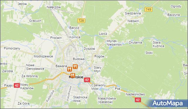 mapa Rogów gmina Końskie, Rogów gmina Końskie na mapie Targeo