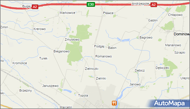 mapa Romanowo gmina Środa Wielkopolska, Romanowo gmina Środa Wielkopolska na mapie Targeo