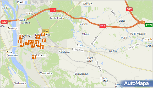 mapa Rudy gmina Końskowola, Rudy gmina Końskowola na mapie Targeo