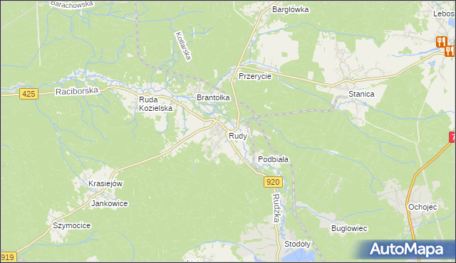 mapa Rudy gmina Kuźnia Raciborska, Rudy gmina Kuźnia Raciborska na mapie Targeo