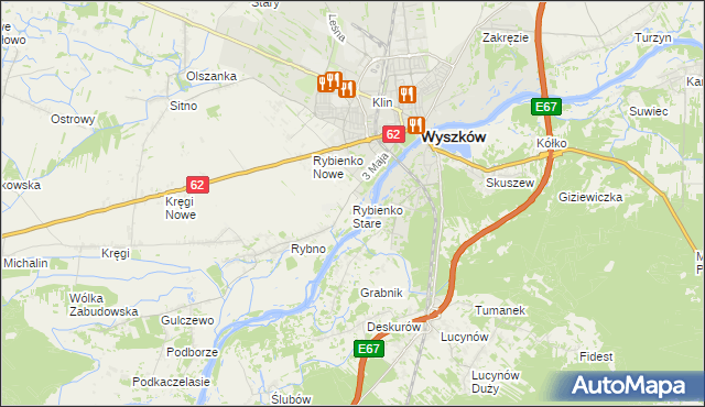 mapa Rybienko Stare, Rybienko Stare na mapie Targeo