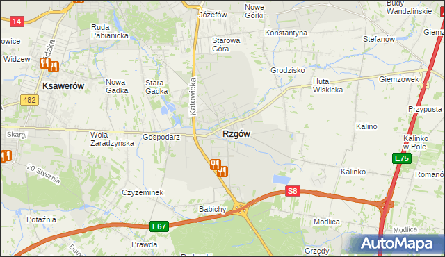 mapa Rzgów powiat łódzki wschodni, Rzgów powiat łódzki wschodni na mapie Targeo