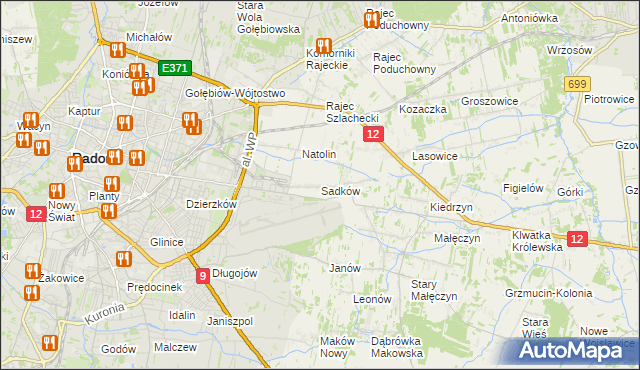 mapa Sadków gmina Jedlnia-Letnisko, Sadków gmina Jedlnia-Letnisko na mapie Targeo