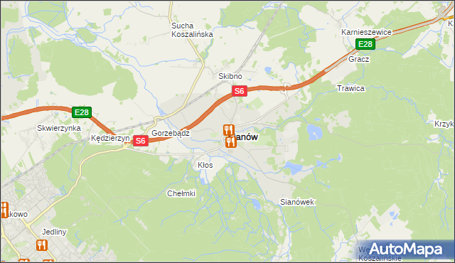mapa Sianów, Sianów na mapie Targeo