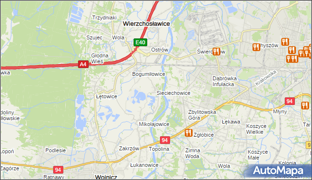 mapa Sieciechowice gmina Wierzchosławice, Sieciechowice gmina Wierzchosławice na mapie Targeo
