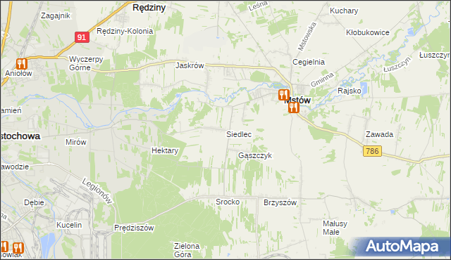 mapa Siedlec gmina Mstów, Siedlec gmina Mstów na mapie Targeo