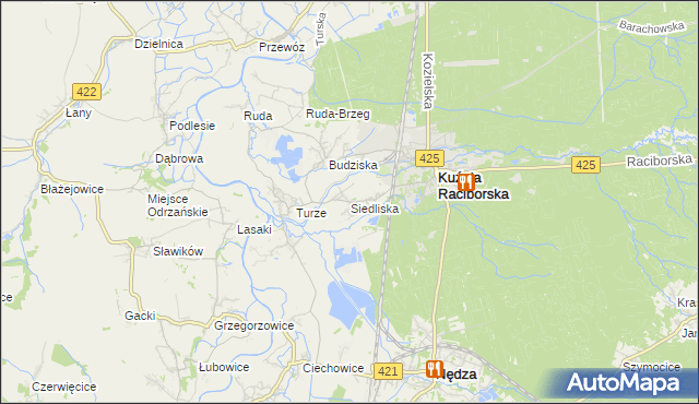 mapa Siedliska gmina Kuźnia Raciborska, Siedliska gmina Kuźnia Raciborska na mapie Targeo