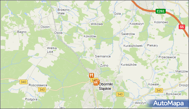 mapa Siemianice gmina Oborniki Śląskie, Siemianice gmina Oborniki Śląskie na mapie Targeo