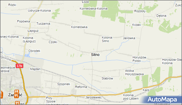 mapa Sitno powiat zamojski, Sitno powiat zamojski na mapie Targeo