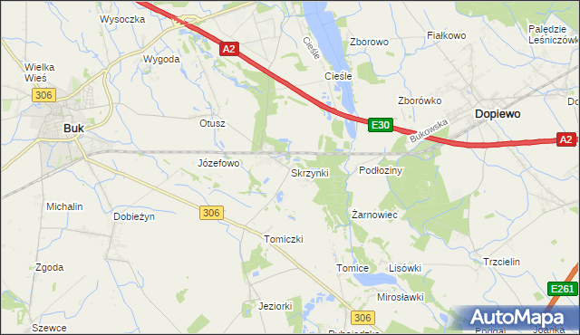 mapa Skrzynki gmina Stęszew, Skrzynki gmina Stęszew na mapie Targeo