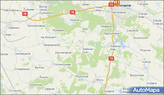 mapa Śladków Duży, Śladków Duży na mapie Targeo