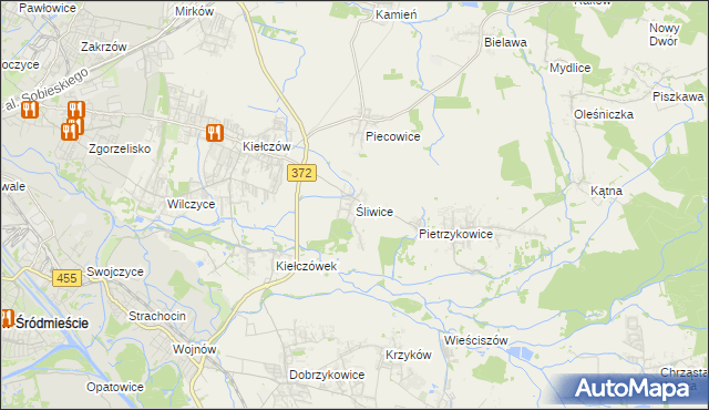 mapa Śliwice gmina Długołęka, Śliwice gmina Długołęka na mapie Targeo