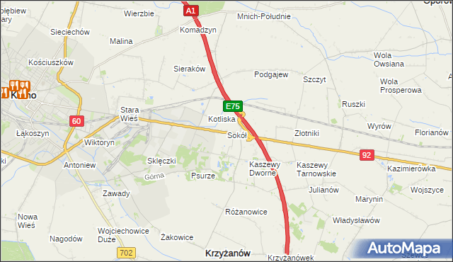 mapa Sokół gmina Krzyżanów, Sokół gmina Krzyżanów na mapie Targeo