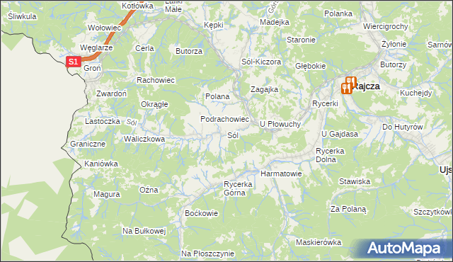 mapa Sól gmina Rajcza, Sól gmina Rajcza na mapie Targeo