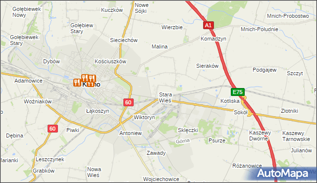 mapa Stara Wieś gmina Kutno, Stara Wieś gmina Kutno na mapie Targeo
