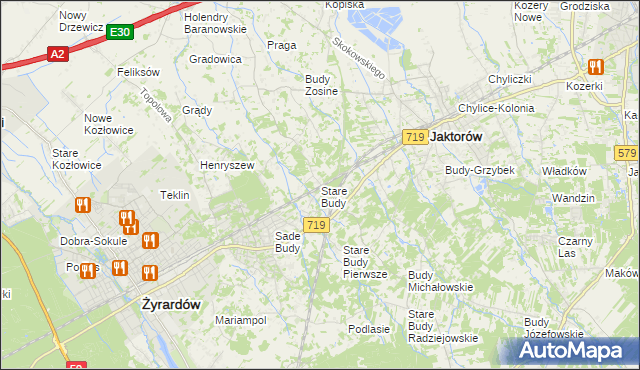 mapa Stare Budy gmina Jaktorów, Stare Budy gmina Jaktorów na mapie Targeo