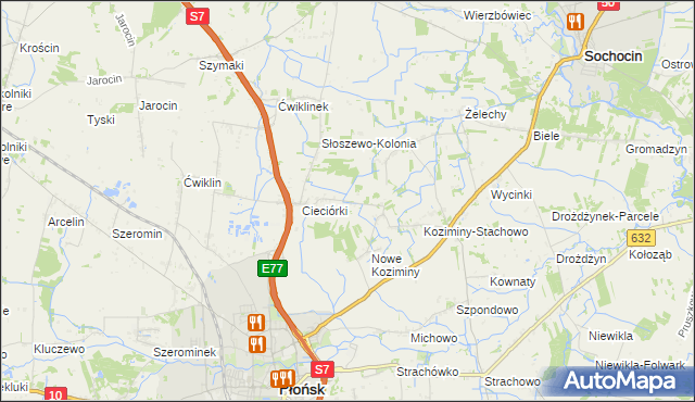 mapa Stare Koziminy, Stare Koziminy na mapie Targeo