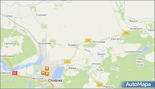 mapa Strzelce gmina Chodzież, Strzelce gmina Chodzież na mapie Targeo