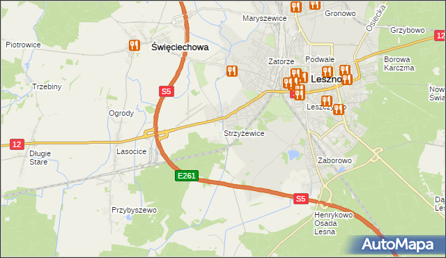 mapa Strzyżewice gmina Święciechowa, Strzyżewice gmina Święciechowa na mapie Targeo