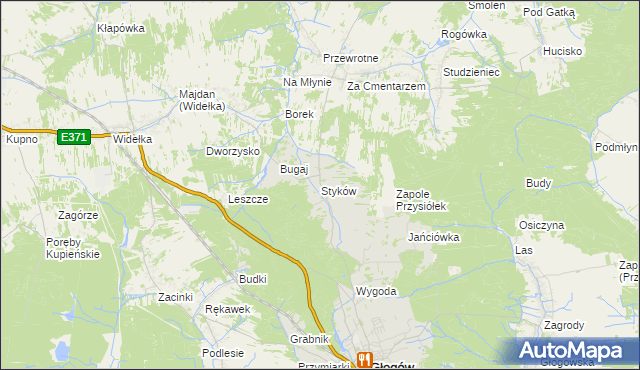 mapa Styków gmina Głogów Małopolski, Styków gmina Głogów Małopolski na mapie Targeo