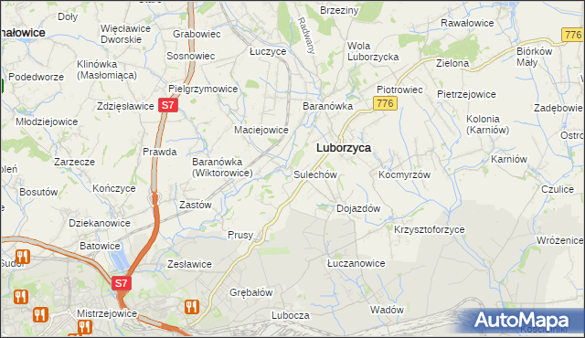 mapa Sulechów gmina Kocmyrzów-Luborzyca, Sulechów gmina Kocmyrzów-Luborzyca na mapie Targeo