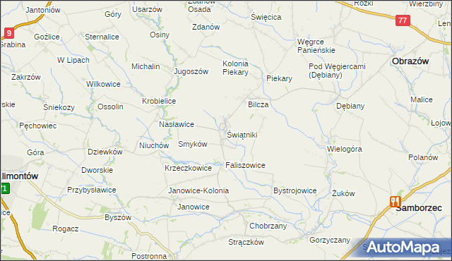 mapa Świątniki gmina Obrazów, Świątniki gmina Obrazów na mapie Targeo