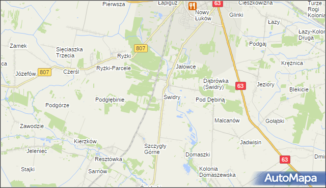 mapa Świdry gmina Łuków, Świdry gmina Łuków na mapie Targeo