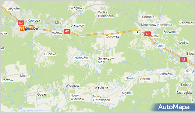 mapa Świerczów Mały, Świerczów Mały na mapie Targeo