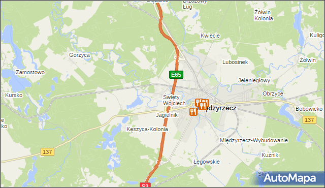 mapa Święty Wojciech gmina Międzyrzecz, Święty Wojciech gmina Międzyrzecz na mapie Targeo