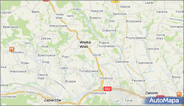 mapa Szyce gmina Wielka Wieś, Szyce gmina Wielka Wieś na mapie Targeo