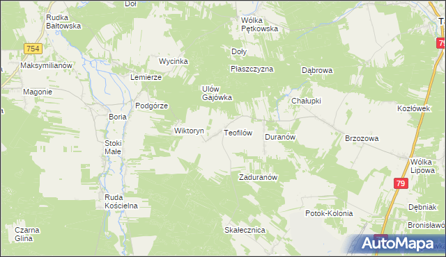 mapa Teofilów gmina Tarłów, Teofilów gmina Tarłów na mapie Targeo