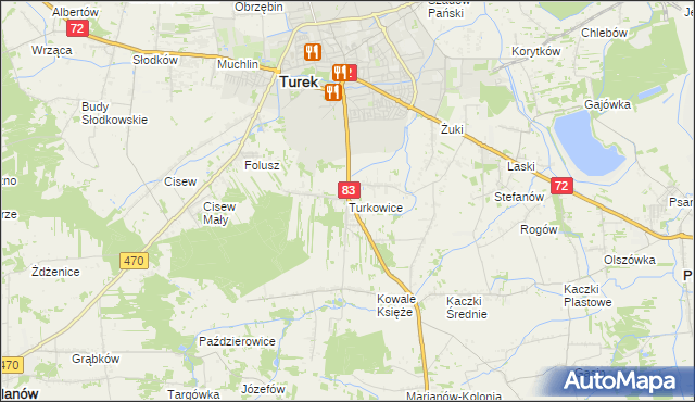 mapa Turkowice gmina Turek, Turkowice gmina Turek na mapie Targeo