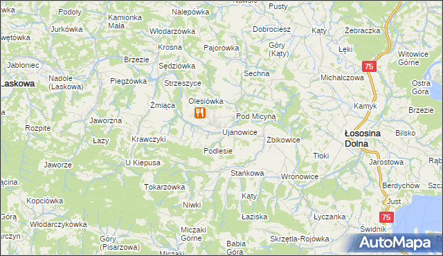 mapa Ujanowice, Ujanowice na mapie Targeo