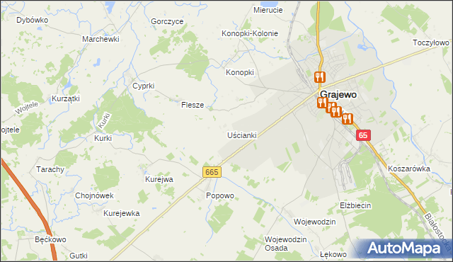 mapa Uścianki gmina Grajewo, Uścianki gmina Grajewo na mapie Targeo