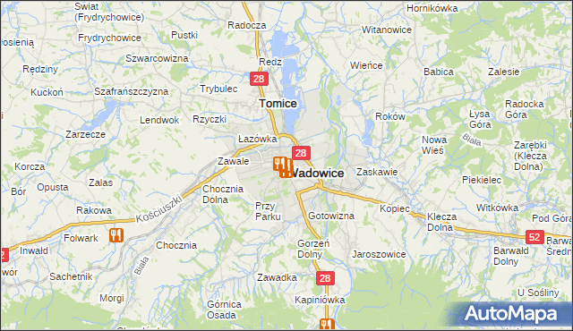 mapa Wadowice, Wadowice na mapie Targeo