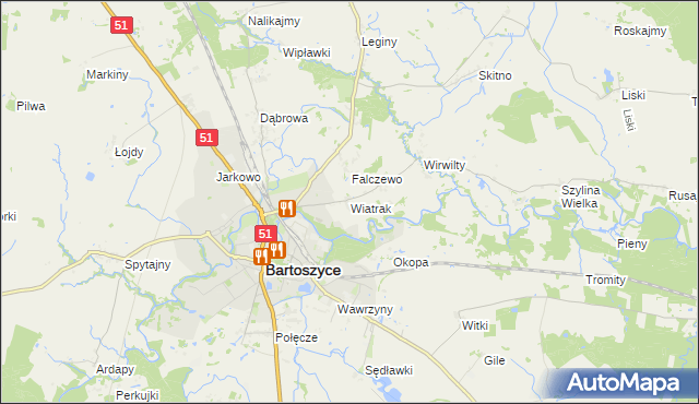 mapa Wiatrak gmina Bartoszyce, Wiatrak gmina Bartoszyce na mapie Targeo