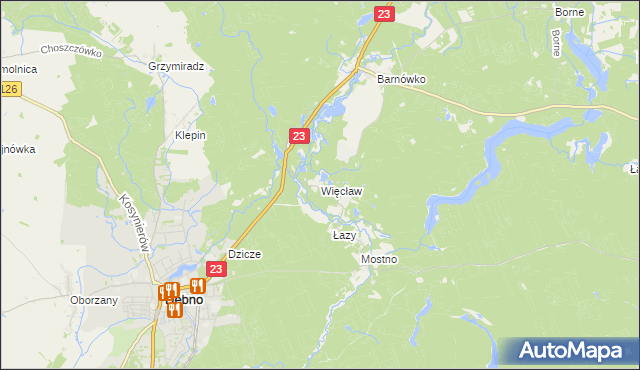 mapa Więcław gmina Dębno, Więcław gmina Dębno na mapie Targeo