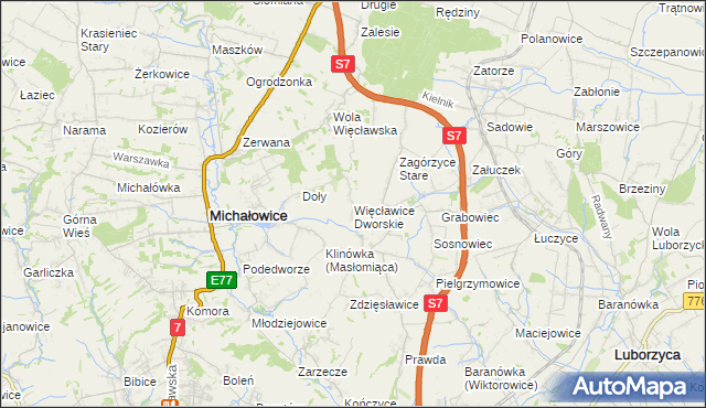 mapa Więcławice Dworskie, Więcławice Dworskie na mapie Targeo