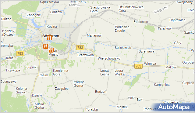 mapa Wierzchowisko gmina Wolbrom, Wierzchowisko gmina Wolbrom na mapie Targeo