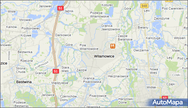 mapa Wilamowice powiat bielski, Wilamowice powiat bielski na mapie Targeo