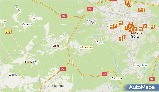mapa Wilkanowo gmina Świdnica, Wilkanowo gmina Świdnica na mapie Targeo