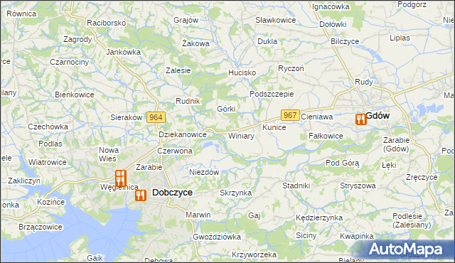 mapa Winiary gmina Gdów, Winiary gmina Gdów na mapie Targeo