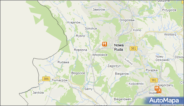 mapa Włodowice gmina Nowa Ruda, Włodowice gmina Nowa Ruda na mapie Targeo