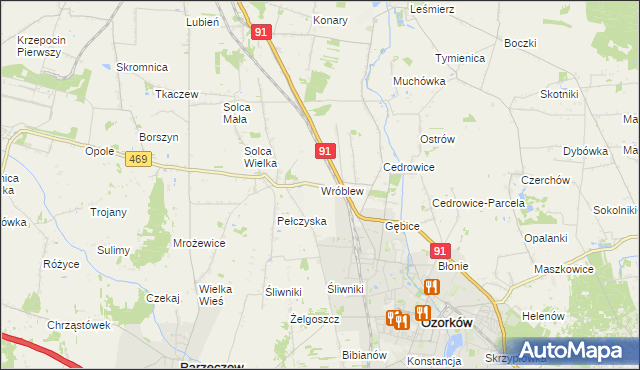 mapa Wróblew gmina Ozorków, Wróblew gmina Ozorków na mapie Targeo