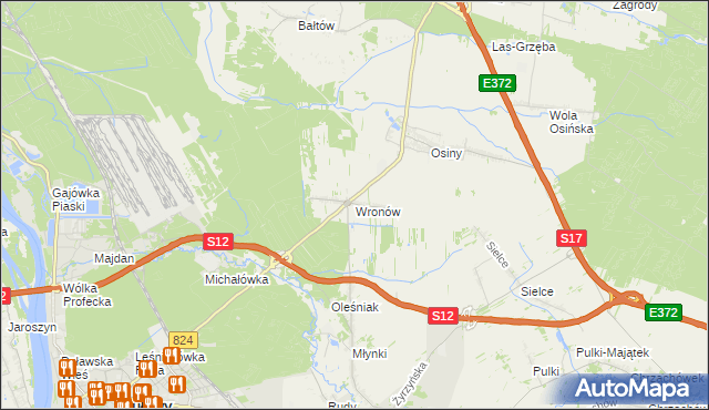 mapa Wronów gmina Końskowola, Wronów gmina Końskowola na mapie Targeo