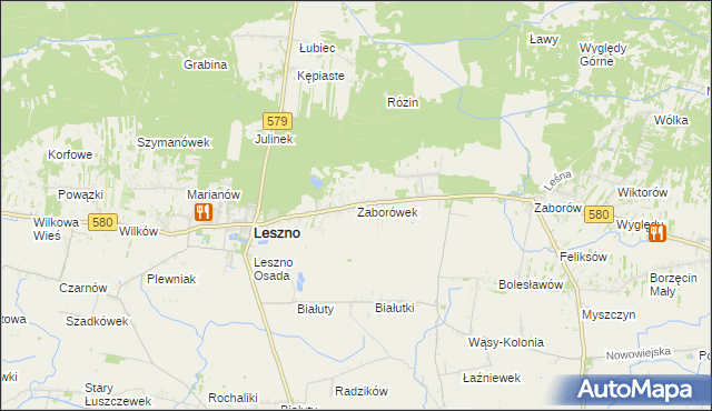 mapa Zaborówek gmina Leszno, Zaborówek gmina Leszno na mapie Targeo