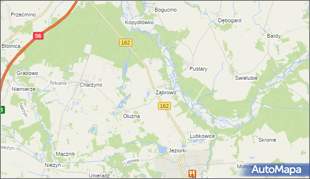 mapa Ząbrowo gmina Gościno, Ząbrowo gmina Gościno na mapie Targeo