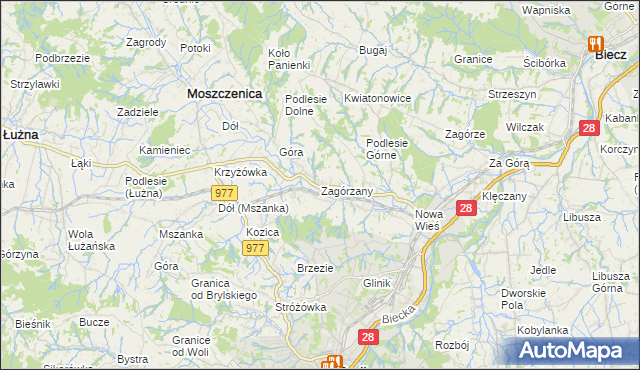 mapa Zagórzany gmina Gorlice, Zagórzany gmina Gorlice na mapie Targeo